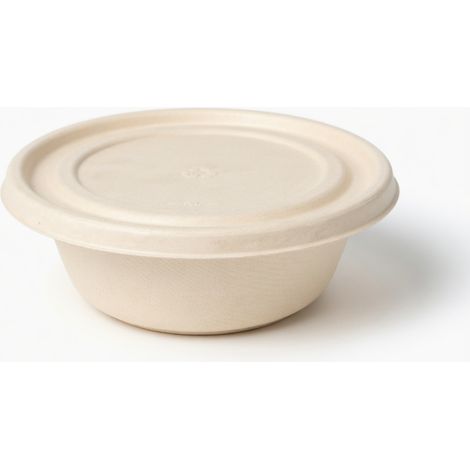 Bol jetable naturel renforcé 350 ml avec couvercle en pulpe de papier