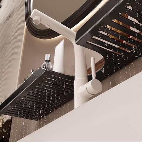 Estante de pared para baño,Estante de almacenamiento para baño debajo del lavabo con ventosa,estante de almacenamiento para grifo (1/4)