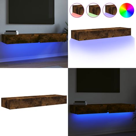 Meubles TV avec lumières LED 2 pcs chêne fumé 60x35x15,5 cm - Meuble Tv - Meuble Téléviseur - Télévision - Luminaire Led - Éclairage Rgb - Home & Living (1/5)
