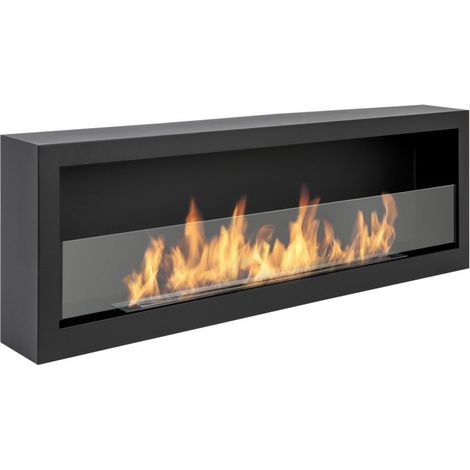 Cheminée au bioéthanol murale 120 cm, S-LINE 3D BOX (120 × 40) avec vitre, noire. (1/5)