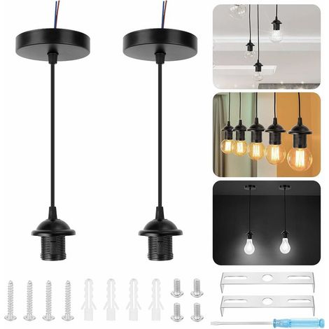TTIO Douille de Lampe Suspension 2 Pcs Support de Lampe Porte-Lampe E27 Base de Lampe Vintage avec Câble Électrique Monture de Lampe Supension Plafond pour Maison Jardin avec Accessoire d’Installation (1/5)