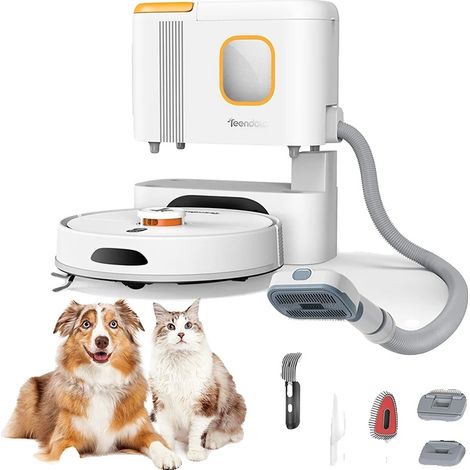Aspirateur Robot, Puissance d'Aspiration de 6000Pa, Outil de Toilettage pour Animaux à Double Usage, Teendow D20S MAX+, UE (1/5)