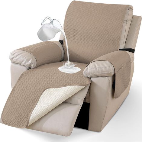 Housse de fauteuil inclinable imperméable 1 place avec poches latérales, antidérapante, marron clair (1/5)