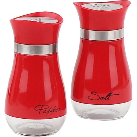 Salière et poivrière en verre design, bouchon perforé, 11,4 cm, set de 2, rouge, décoration cuisine (1/5)