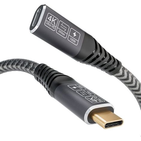 TRAHOO-Câble d'Extension USB 3.2 Gen2 0,25M, 20Gbps 100W/5A Rallonge USB C Mâle et Femelle Compatible 3.2/3.1/3.0, 4K@60Hz po[J330] (1/5)