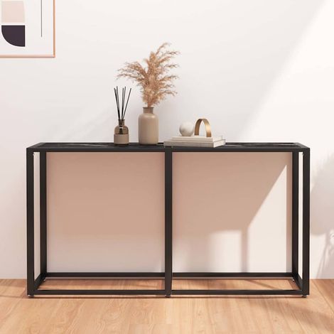 vidaXL Table console Marbre noir 140x35x75,5 cm Verre trempé (1/5)