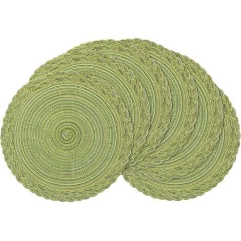 Round Woven Coasters for Weddings, Dinners, Restaurants, Hotels, 7 Inch, Set of 6, Green (1/5)