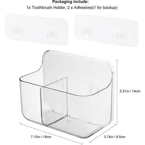 Porte-Brosse à Dents, Porte-Brosse à Dents avec 2 Compartiments, Porte-Douche, Rangement de Salle de Bain, Rangement adhésif Mural pour Salle de Bain, Cuisine sans perçage (1/5)