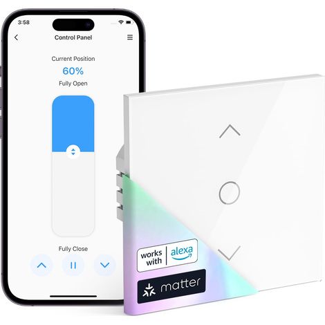 Interrupteur Connecté Volet Roulant, Interrupteur Volet Roulant WiFi - Bouton Domotique Compatible avec HomeKit, Alexa, Google Home et Home Assistant (FIL NEUTRE REQUIS) (1/5)