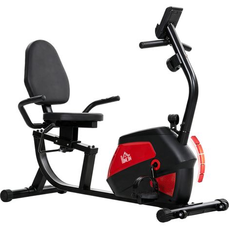 HOMCOM bicicleta estática con respaldo, 8 niveles resistencia, con volante, asiento ajustable, monitor lcd, pulsómetro, soporte de teléfono y ruedas (1/5)