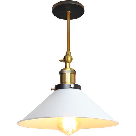 Applique Murale Vintage Industrielle Lampe de Plafond en Métal Luminaire Abat-jour Réglable E27 Ø22CM Blanc - 1Pcs (1/4)