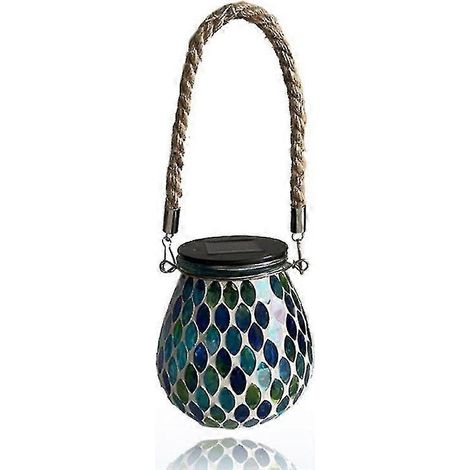 Lanternes solaires de jardin en verre mosaïque, lampes de table d'extérieur, Blue-ylmyFit (1/5)