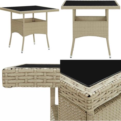 Garten-Esstisch Beige Poly Rattan und Glas - Gartenstuhl - Esstisch - Balkonmöbel - Terrassenmöbel - Rattan Möbel - Home & Living