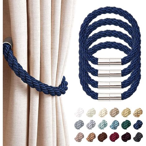 Lot de 4 embrasses magnétiques pour rideaux - Style moderne et simple - Cordon décoratif pratique - Pour rideaux fins ou épais - Pour fenêtres de maison et de bureau (Bleu royal) (1/5)