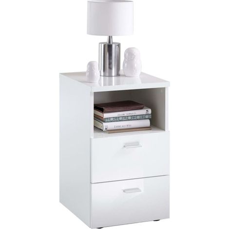 Table de Chevet 2 Tiroirs "Macom" 61cm Blanc Laqué (1/3)