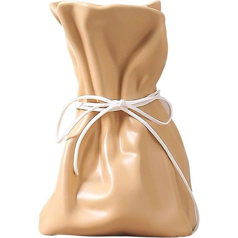 Vase en céramique design plissé, aspect sac en papier – original et décoratif, pour maison moderne et mariage-Grand-Jaune (1/5)