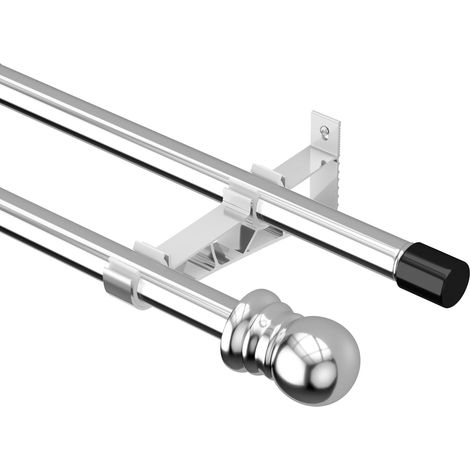Tringle à rideaux métallique extensible, acier inoxydable argenté 76-332cm, tringle à rideaux occultante pour rideaux occultants et voilages (1/5)