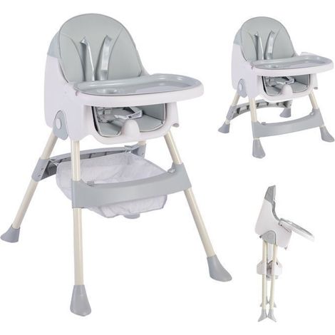 K IKIDO Hochstuhl für Babys, Klappstuhl, Höhenverstellbarer Hochstuhl für Kinder von 6 Monaten bis 3 Jahren (15KG) - Grau