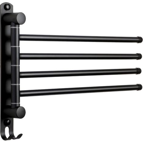Porte-Serviettes Salle de Bain avec 4 Barres 180°Rotatives Sèche-Serviettes en Acier Inoxydable SUS304 Porte Serviette Murale pour Cuisine Lavabo- Noir (1/5)