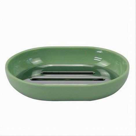 Cleafe - Piattino Porta Sapone Saponetta Verde Silver Accessori Bagno 12.5x9.5x2.5cm 79877 - (1/2)
