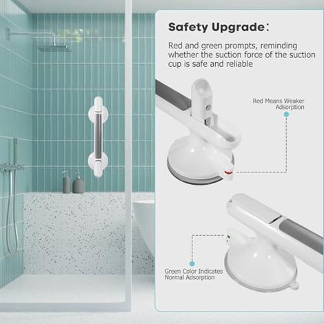 Ensemble de 2 barres d'appui de douche, ventouses robustes pour baignoire et douche, barre de sécurité amovible pour salle de bain, adaptée aux personnes âgées et aux personnes handicapées, 30,5 cm (e (1/5)