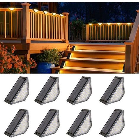 8 lampes solaires extérieures étanches, éclairage décoratif extérieur, adaptées aux marches d'escalier (lumière chaude) (1/5)
