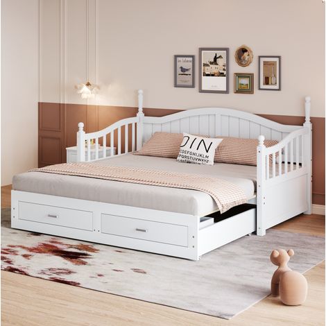 MEUBLIV Lit 90x190 cm blanc – extensible avec 2 tiroirs, sans matelas (1/5)