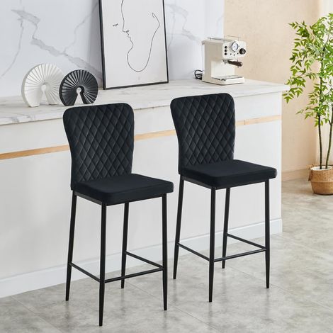 JYMTOM Set di 2 sgabelli da bar in velluto con sgabello da schienale con sedile imbottito e struttura metallica - progettati per sala da pranzo, cucina, bar, bistrot (nero)