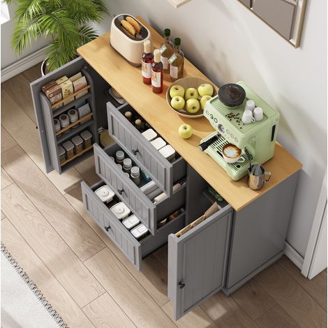 Buffet enfilade 126x40x86 avec 3 tiroirs gris OKMYHOME (1/5)