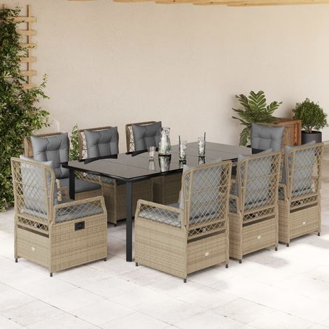 9-tlg. Garten-Essgruppe mit Kissen Beige Poly Rattan vidaXL (1/5)