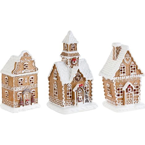 Conjunto de 3 decoraciones de Navidad LED casitas de pan de jengibre figuritas festivas marrón Rimpi (1/5)