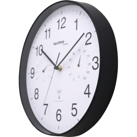 techno line WT8945 - Orologio da parete radio con indicatore di temperatura e umidità, 30 cm, colore: Nero (1/2)