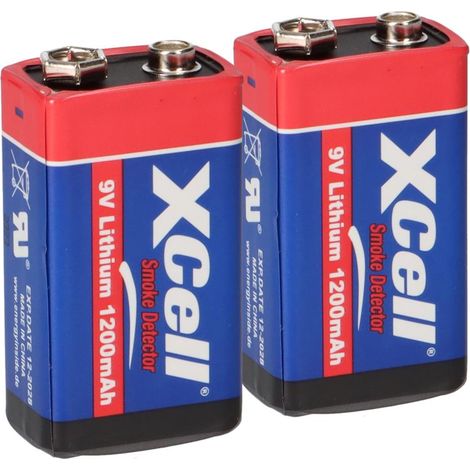 2x XCell Lithium 9V Block Hochleistungs- Batterien für Rauchmelder / Feuermelder - 10 Jahre Batterie Lebensdauer (1/5)