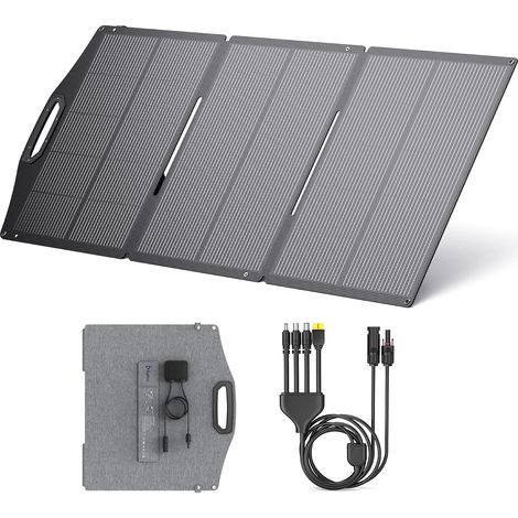 150W Panneaux Solaires Portable ETFE (20,8V/9,23A), Étanchéité IP68 N-TYPE Chargeur Solaire Pliables avec Béquille, Câble Adaptateur MC-4 vers DC compatible pour Station d’alimentation Camping (1/5)