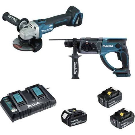 Makita – Pack de 5 outils électroportatifs – DGA504, DHR202, BL1850×3, DC18RD – Moteur Brushless – Tension 18V – LOT0151 (1/2)
