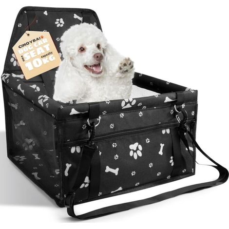 Siège Auto pour Chien, Extra Stable, pour Chiens de Petite à Moyenne Taille, Tissu Oxford, Respirant, Lavable, Pliable (Schwarzer Fußabdruck) (1/5)