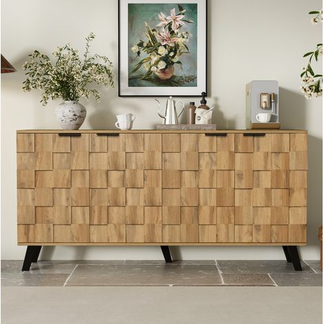 Sideboard 160.5x35.5x78 cm Holzfarbe aus Spanplatte mit 4 Türen und verstellbaren Einlegeböden (1/5)