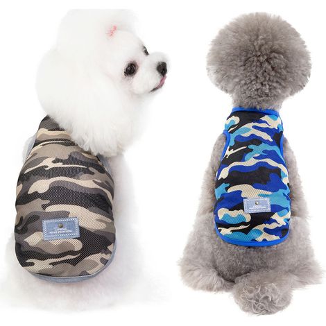 2 débardeurs pour chiens et chats, extensibles sans manches, coton-polyester, tailles S à XL, couleurs bleu et vert (1/5)