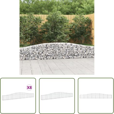 The Living Store Gabionen mit Hochbogen 8 Stk. 400x30x40/60 cm Verzinktes Eisen - Gabionen - Gabionenkörbe - Gartendeko - Ziergarten - Zaun (1/5)