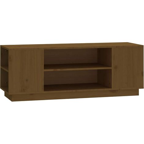 vidaXL Mueble de TV madera maciza de pino marrón miel 110x35x40,5 cm (1/2)