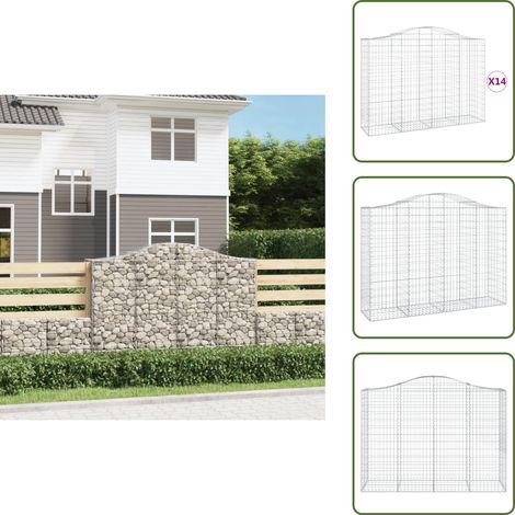 Paniers à gabions arqués 14 pcs 200x50x140/160 cm Fer galvanisé - Panier À Gabion - Mur De Gabion - Clôture Végétale - Décoration Jardin - Jardin Design (1/5)