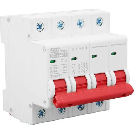 Disjoncteur miniature quadripolaire, pouvoir de coupure de 6 000 A, petit disjoncteur CC pour systèmes photovoltaïques, 1 000 V CC