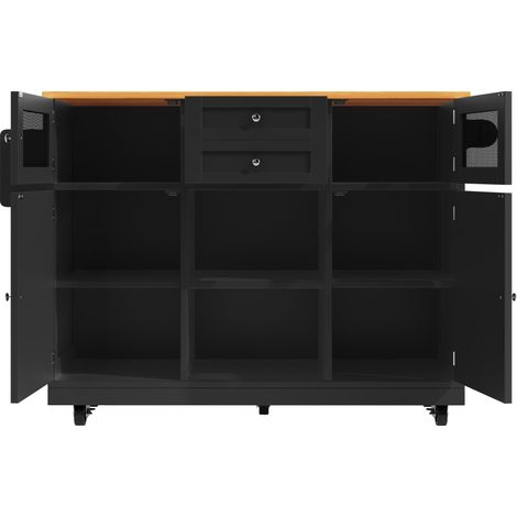 Isola da cucina e carrello da pranzo nero con piano pieghevole in MDF e metallo (1/5)