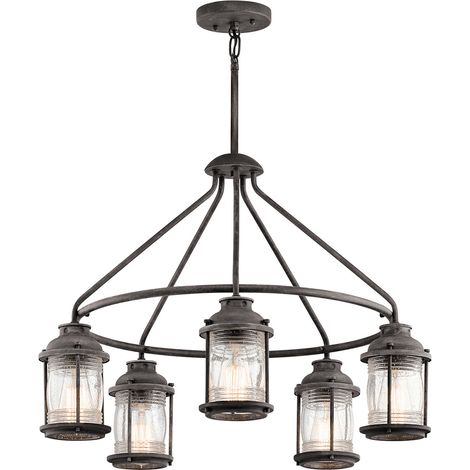 Elstead Ashland Bay - Luminaire suspendu de lustre extérieur à 5 ampoules Zinc IP44, E27 (1/5)