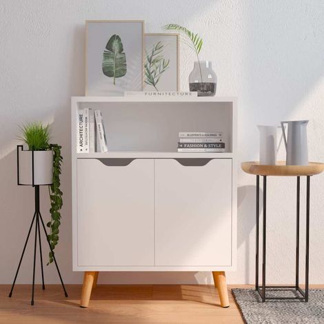 Buffet - Armoire de rangement Enfilade Blanc brillant 60x30x72 cm Aggloméré BV358195 - BonneVie (1/5)