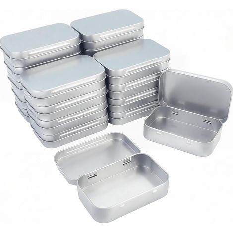 Lot de 20 boîtes rectangulaires en métal vides à charnière pour les nécessités de base pour la maison, 95 x 62 x 20 mm (argenté) (1/5)
