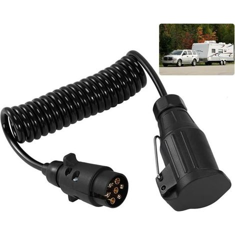 1 câble remorque 7 broches, rallonge spirale 3 m, câble électrique 12 V pour remorques et camping-cars
