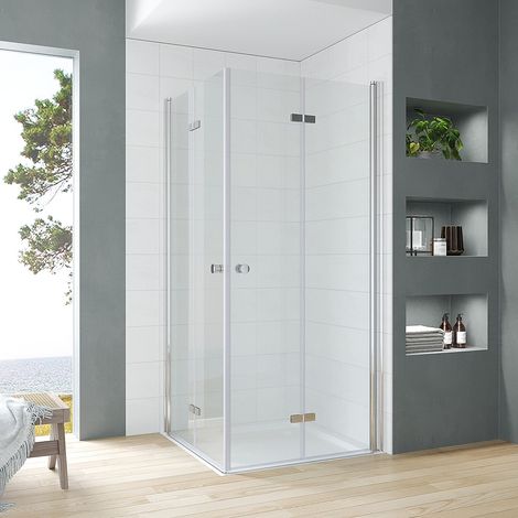 Duschkabine Eckeinstieg Drehfalttür Glas Duschabtrennung Eckdusche doppelten Falttür Rahmenlos Sicherheitsglas Scharniertür Duschtür 21. 120x120x187 cm (1/5)