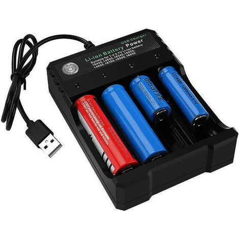 Chargeur de batterie 18650, chargeur de batterie universel rapide à 4 emplacements USB pour batteries rechargeables Li-ion 3,7 V TR IMR 10440 14500 16650 18650 16340 (RCR123) batteries avec LED rouge (1/5)