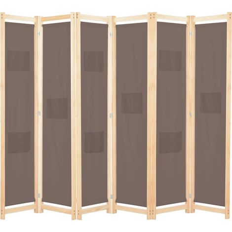 vidaXL Divisorio a 6 Pannelli Marrone 240x170x4 cm in Tessuto